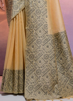 Cream Dupion Silk Saree With Blouse Piece