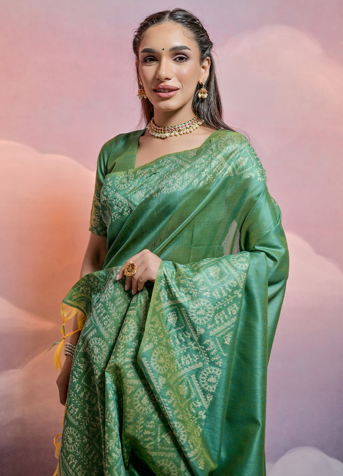 Sea Green Dupion Silk Saree With Blouse Piece