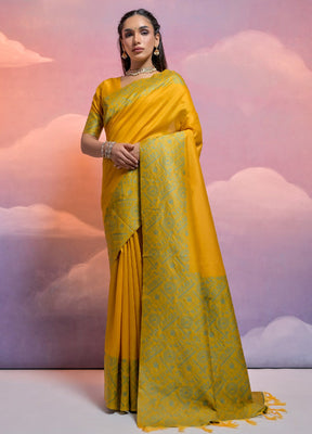 Yellow Dupion Silk Saree With Blouse Piece