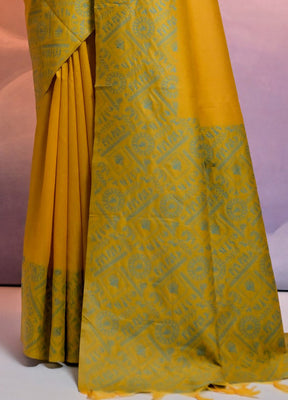 Yellow Dupion Silk Saree With Blouse Piece