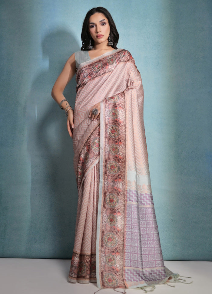 Beige Cotton Saree With Blouse Piece