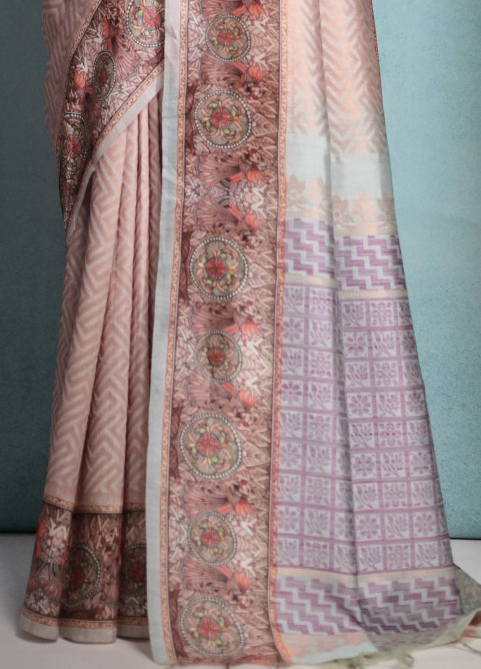 Beige Cotton Saree With Blouse Piece