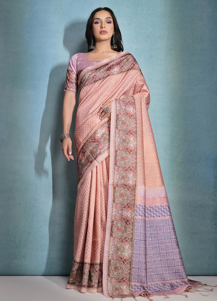 Peach Cotton Saree With Blouse Piece