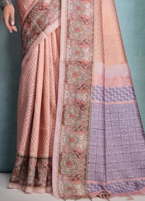 Peach Cotton Saree With Blouse Piece