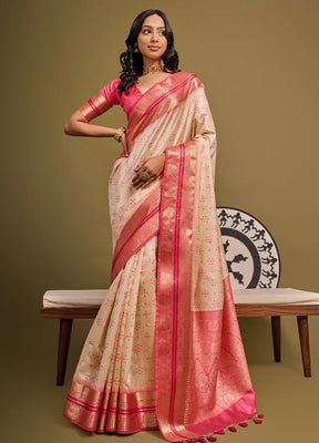 Beige Dupion Silk Saree With Blouse Piece