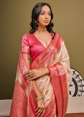 Beige Dupion Silk Saree With Blouse Piece