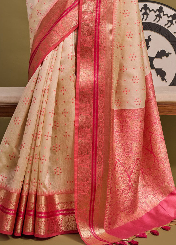 Beige Dupion Silk Saree With Blouse Piece