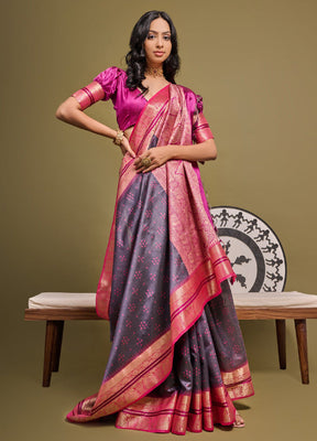 Purple Dupion Silk Saree With Blouse Piece