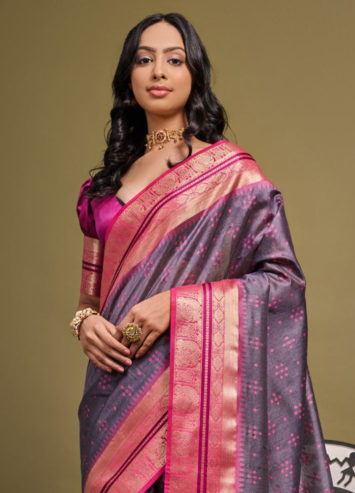 Purple Dupion Silk Saree With Blouse Piece