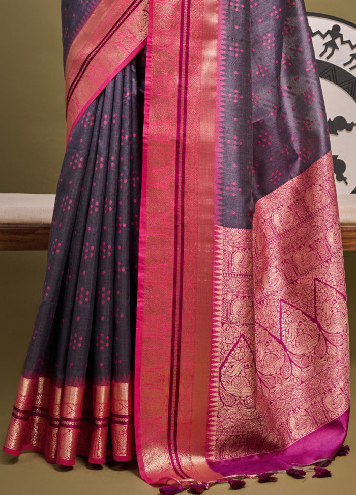 Purple Dupion Silk Saree With Blouse Piece