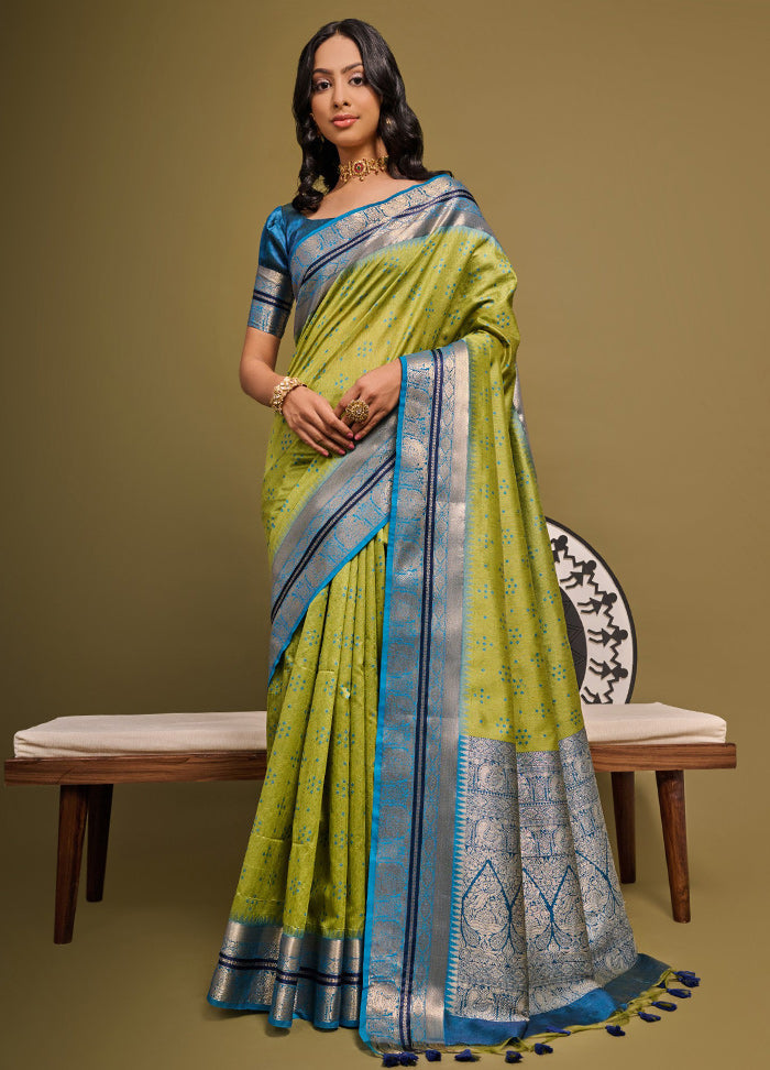 Mehendi Dupion Silk Saree With Blouse Piece