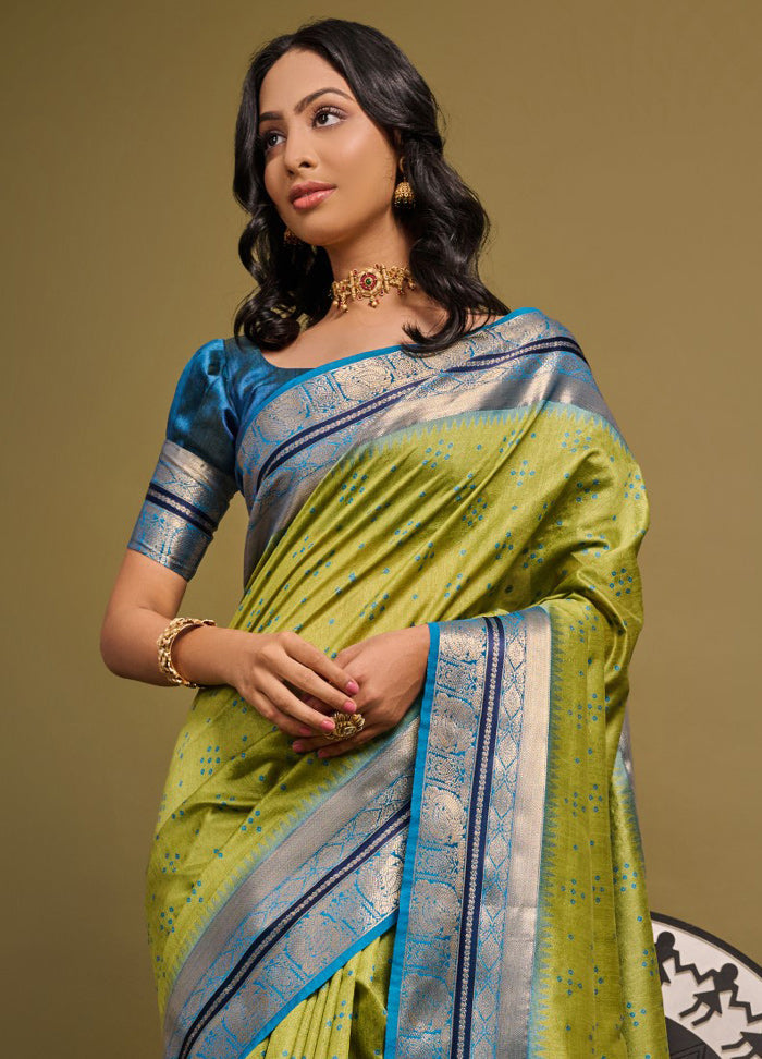 Mehendi Dupion Silk Saree With Blouse Piece