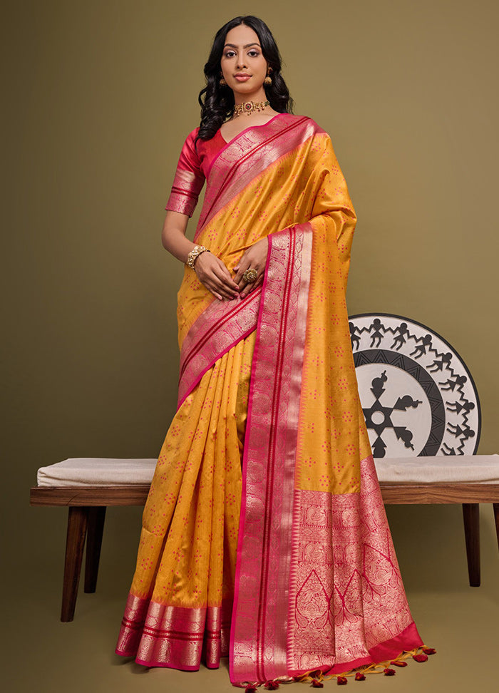 Mustard Dupion Silk Saree With Blouse Piece