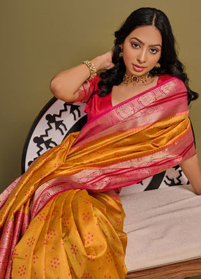 Mustard Dupion Silk Saree With Blouse Piece