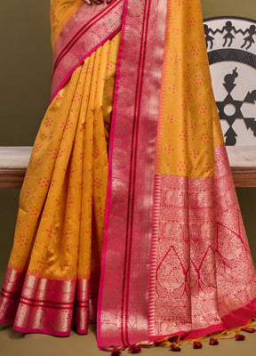 Mustard Dupion Silk Saree With Blouse Piece