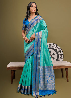 Turquoise Dupion Silk Saree With Blouse Piece