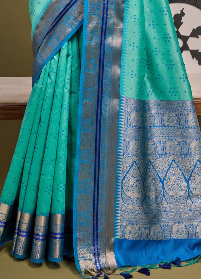 Turquoise Dupion Silk Saree With Blouse Piece