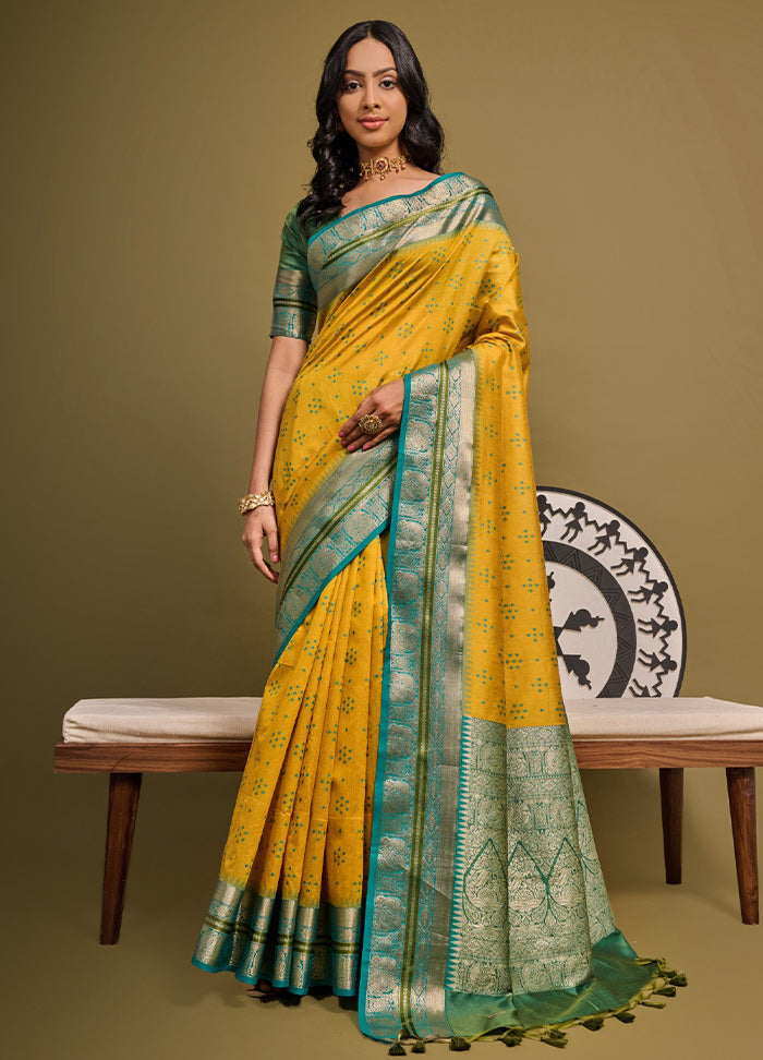 Yellow Dupion Silk Saree With Blouse Piece