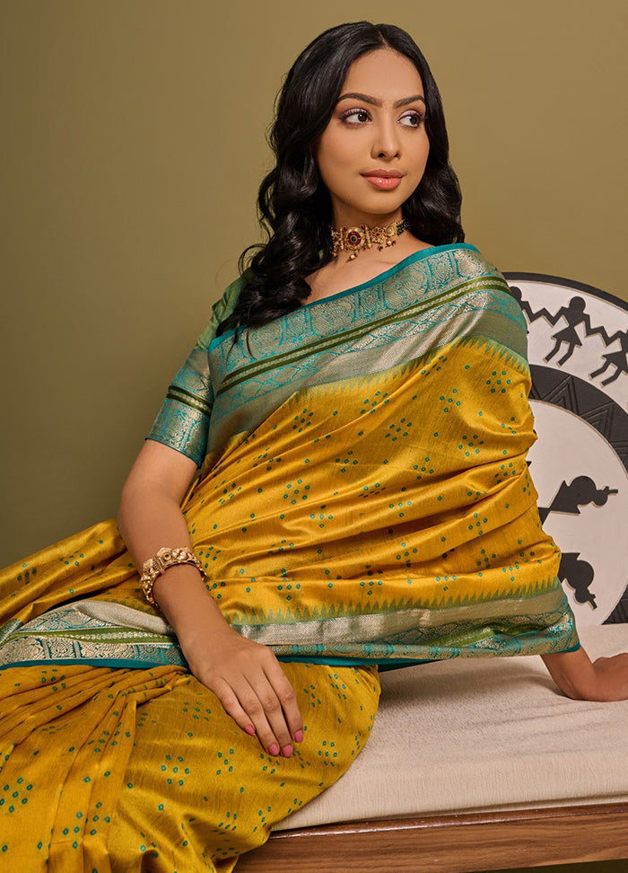 Yellow Dupion Silk Saree With Blouse Piece