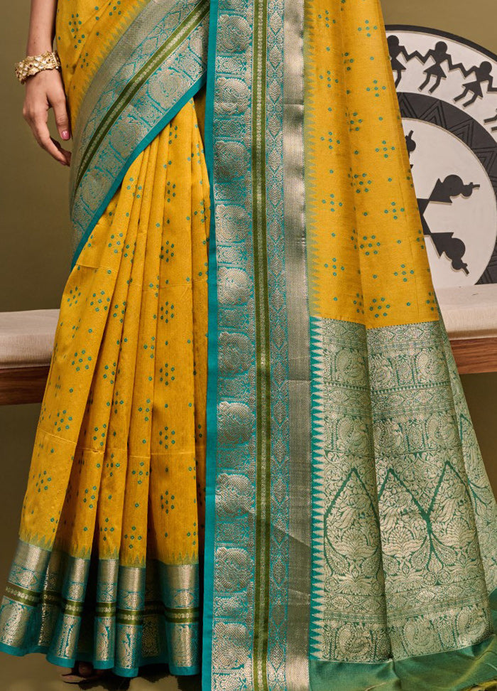 Yellow Dupion Silk Saree With Blouse Piece