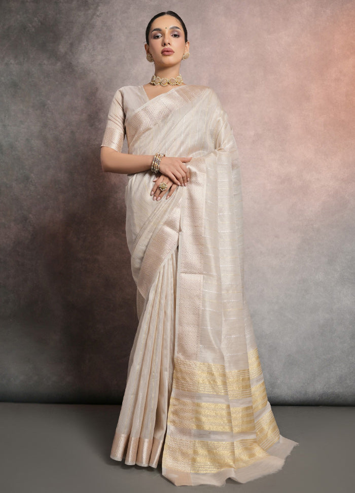 Beige Silk Saree With Blouse Piece