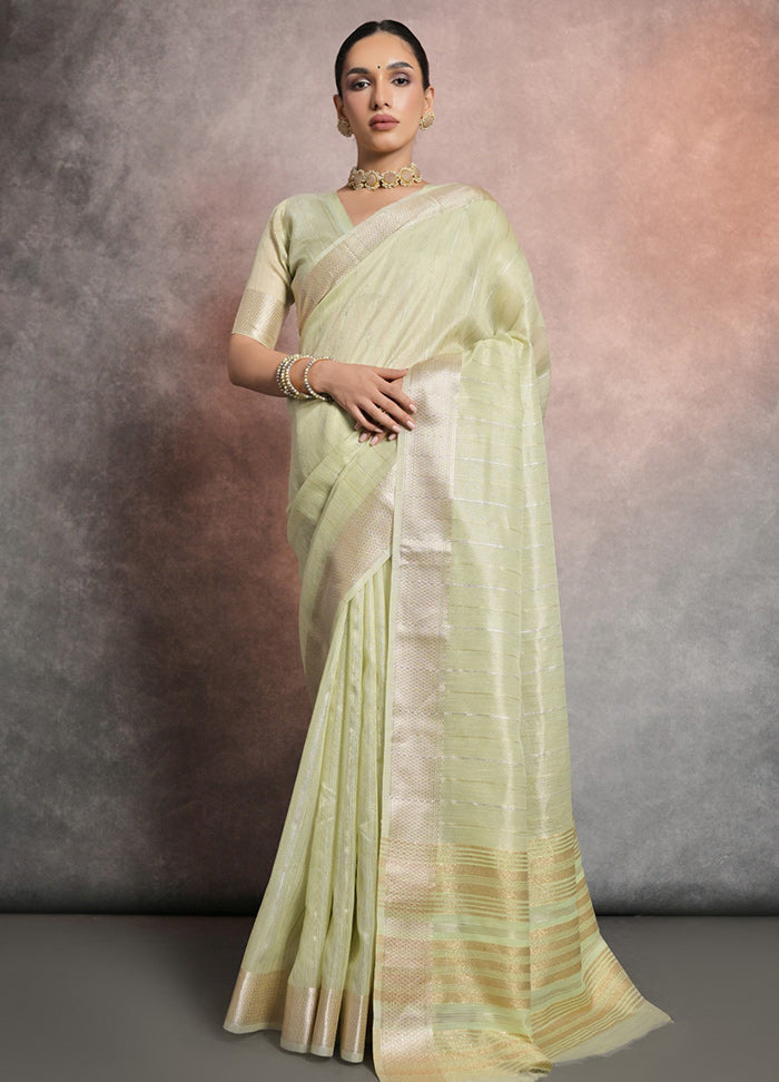 Pista Green Silk Saree With Blouse Piece