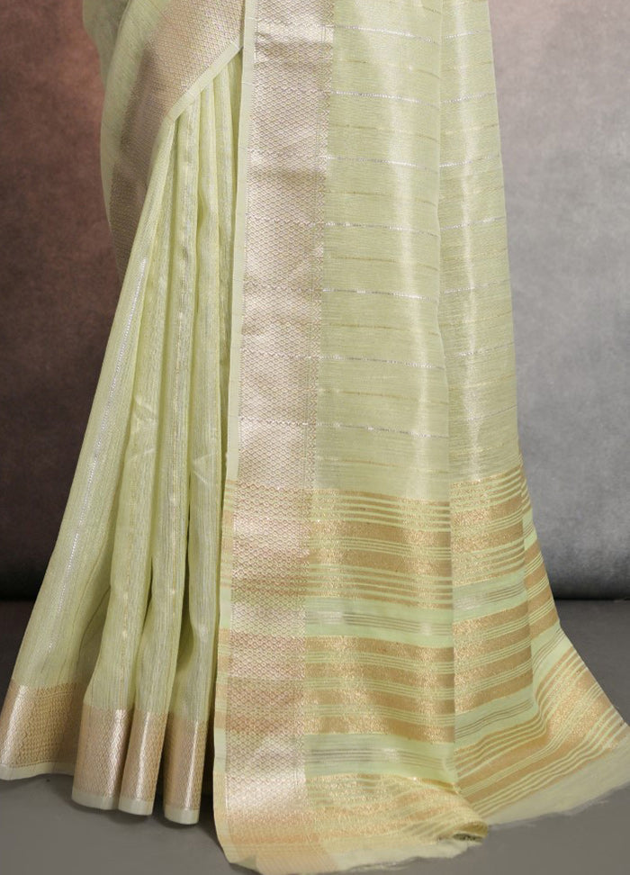 Pista Green Silk Saree With Blouse Piece