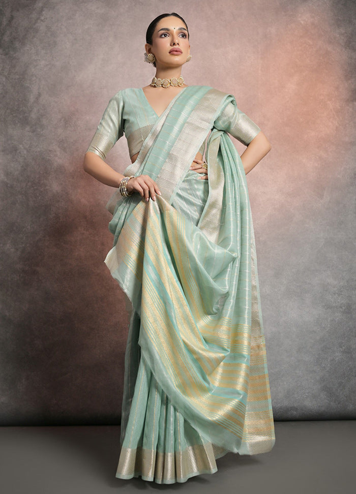 Sea Green Silk Saree With Blouse Piece