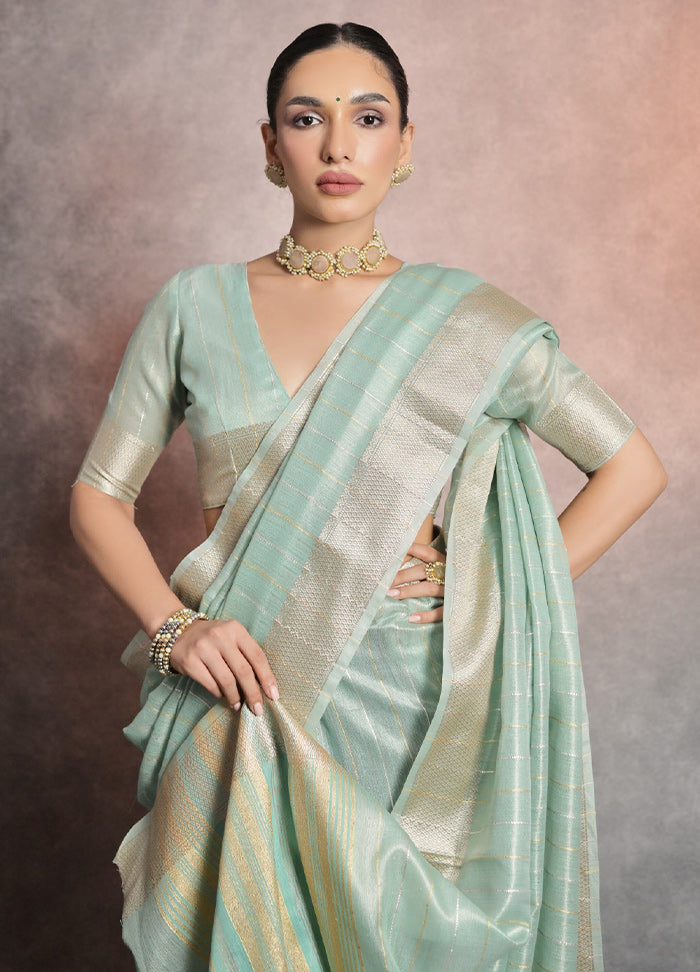 Sea Green Silk Saree With Blouse Piece