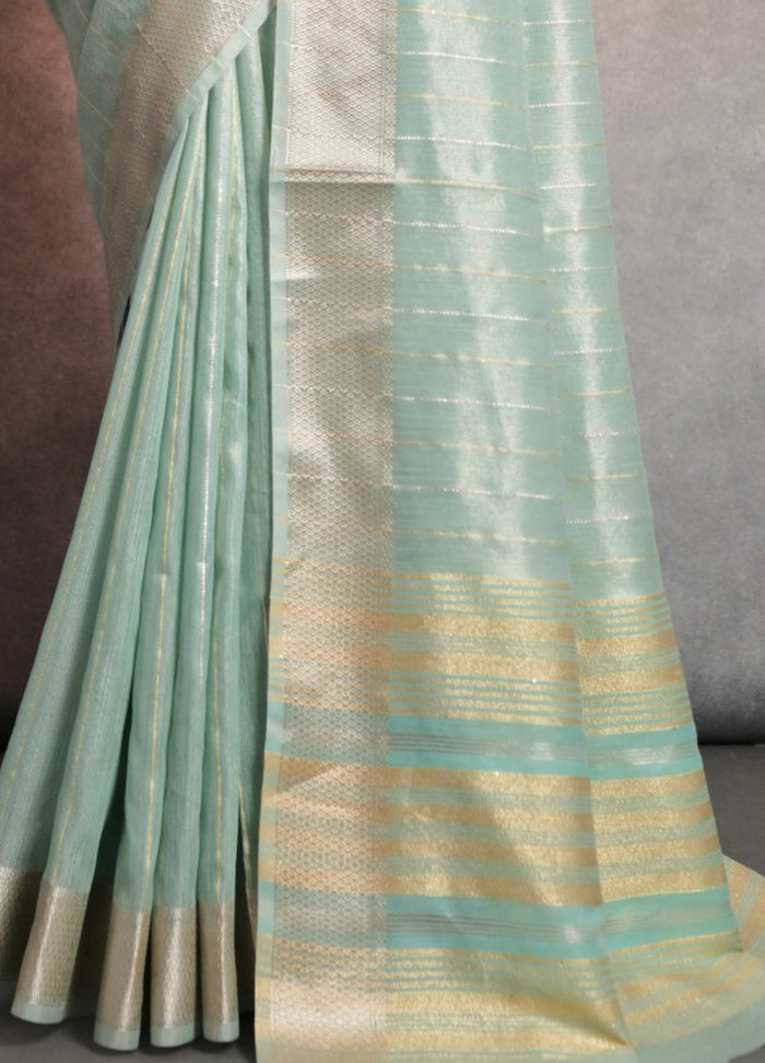 Sea Green Silk Saree With Blouse Piece