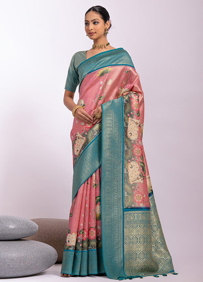 Pink Dupion Silk Saree With Blouse Piece