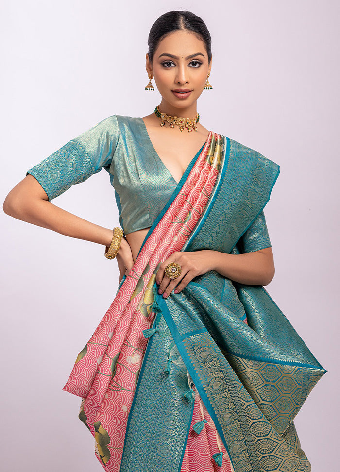 Pink Dupion Silk Saree With Blouse Piece