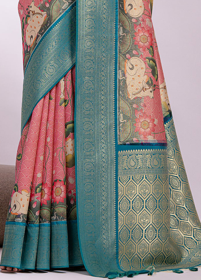 Pink Dupion Silk Saree With Blouse Piece