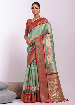 Pista Green Dupion Silk Saree With Blouse Piece