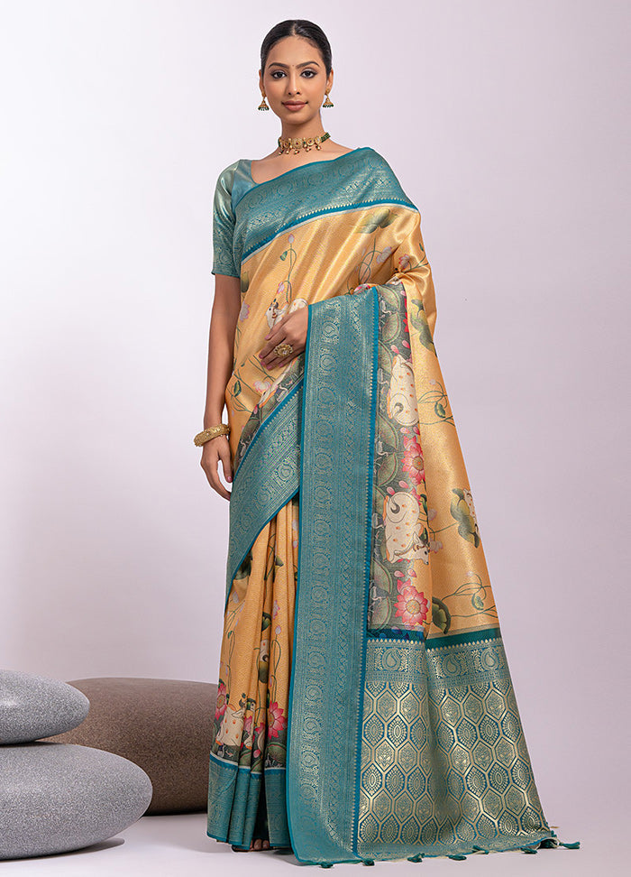 Yellow Dupion Silk Saree With Blouse Piece