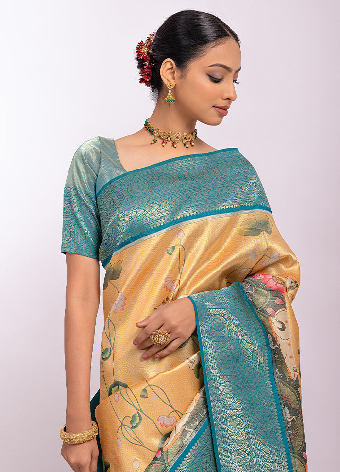 Yellow Dupion Silk Saree With Blouse Piece