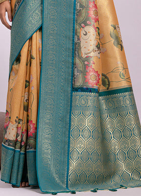 Yellow Dupion Silk Saree With Blouse Piece