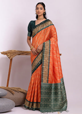 Orange Dupion Silk Saree With Blouse Piece