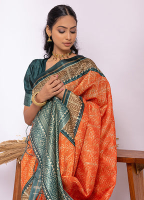 Orange Dupion Silk Saree With Blouse Piece