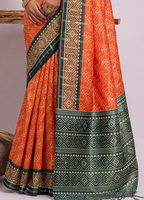 Orange Dupion Silk Saree With Blouse Piece