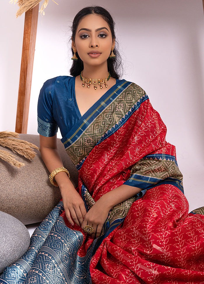 Red Dupion Silk Saree With Blouse Piece