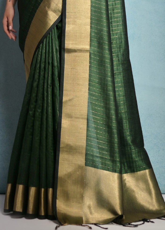 Bottle Green Dupion Silk Saree With Blouse Piece