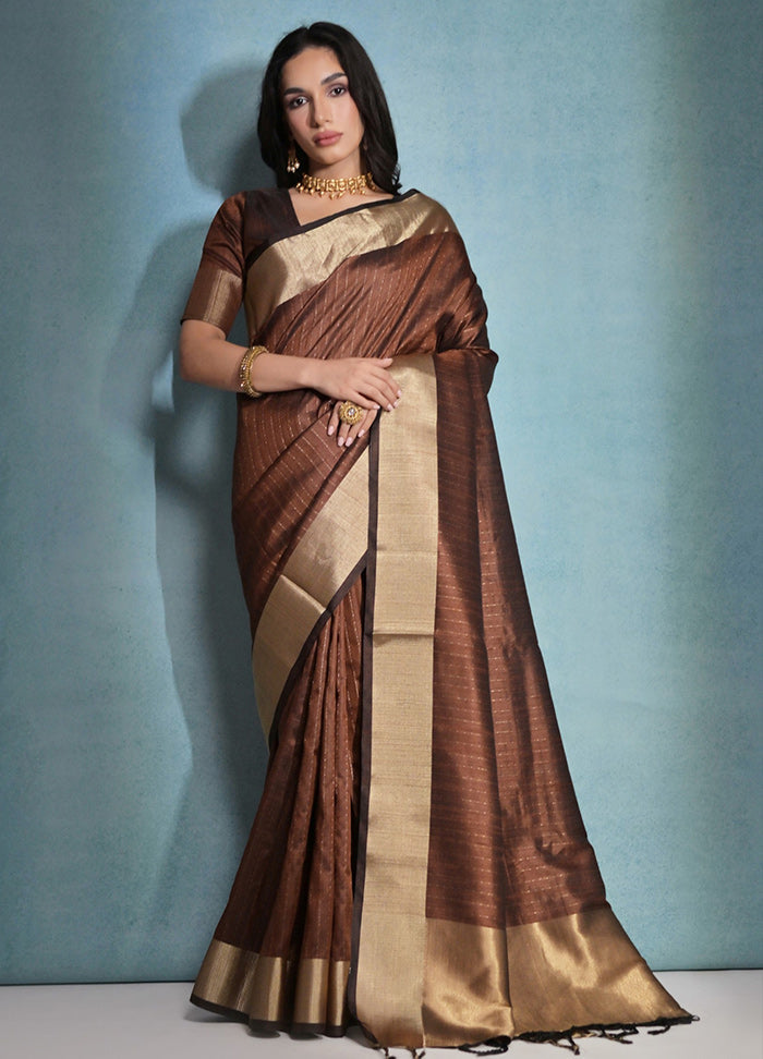 Coffee Dupion Silk Saree With Blouse Piece