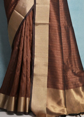 Coffee Dupion Silk Saree With Blouse Piece