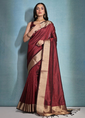 Maroon Dupion Silk Saree With Blouse Piece