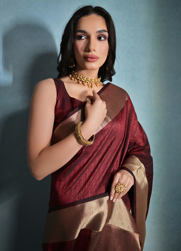 Maroon Dupion Silk Saree With Blouse Piece