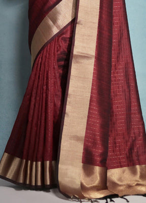 Maroon Dupion Silk Saree With Blouse Piece