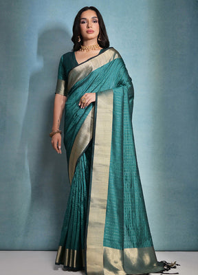 Rama Dupion Silk Saree With Blouse Piece