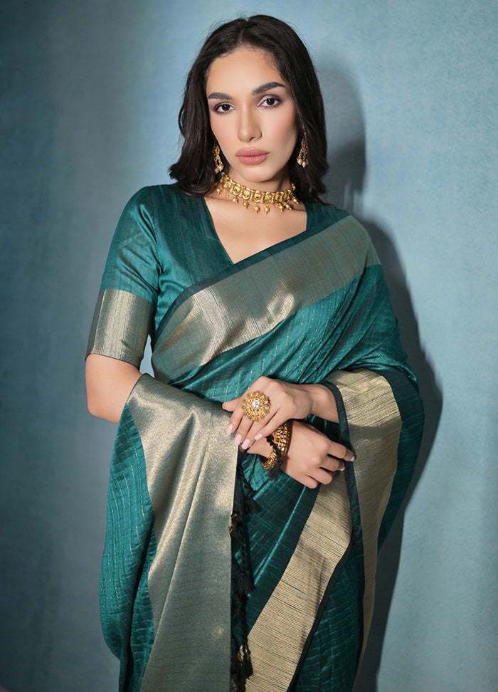 Rama Dupion Silk Saree With Blouse Piece