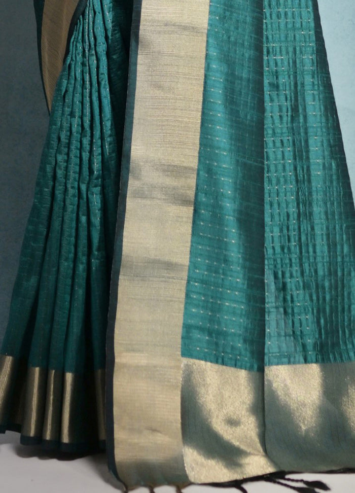 Rama Dupion Silk Saree With Blouse Piece